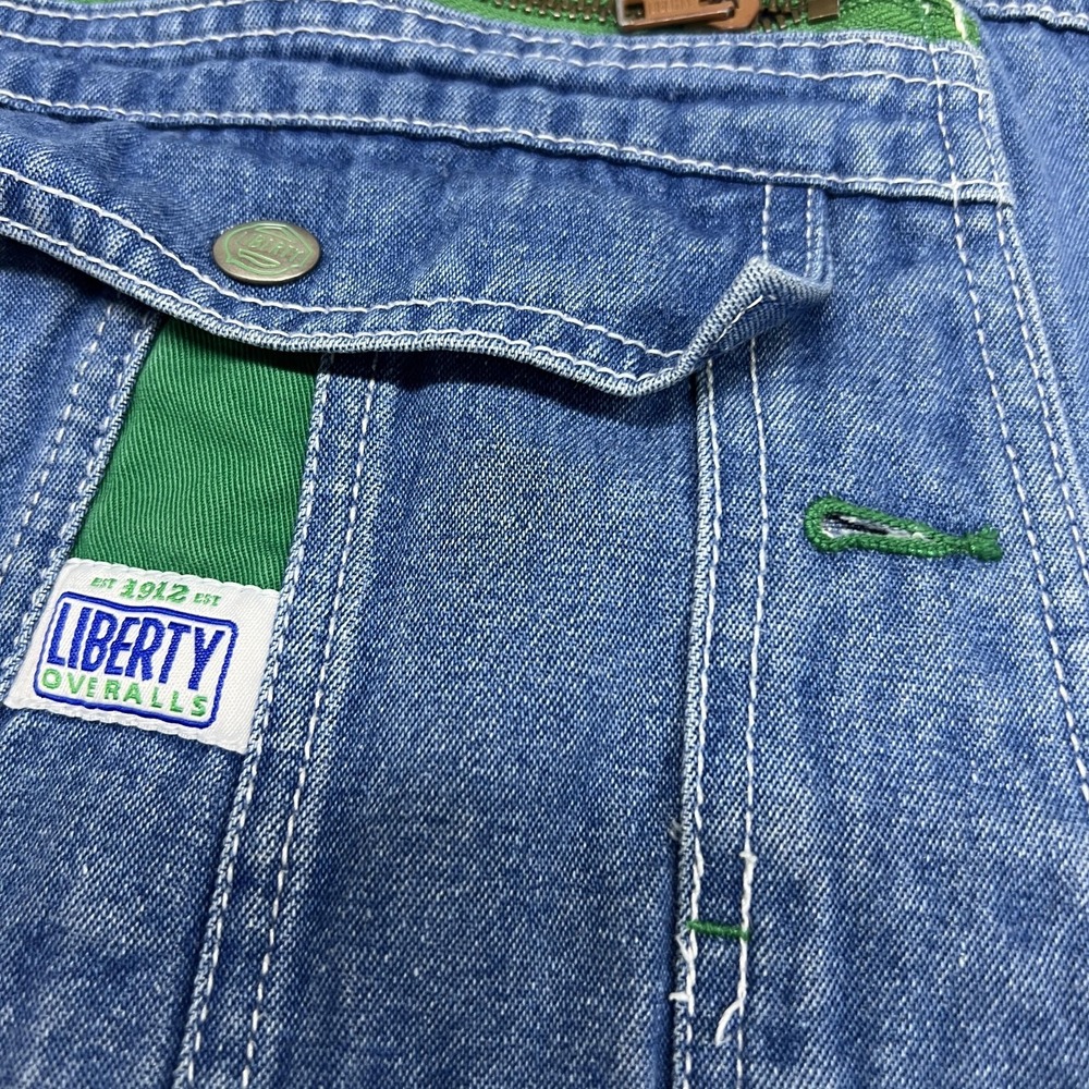 Liberty Denim Bib Overalls Mens 40x27 Blue Carpenter Zipper Bib Pocket Hammer - Picture 4 of 15